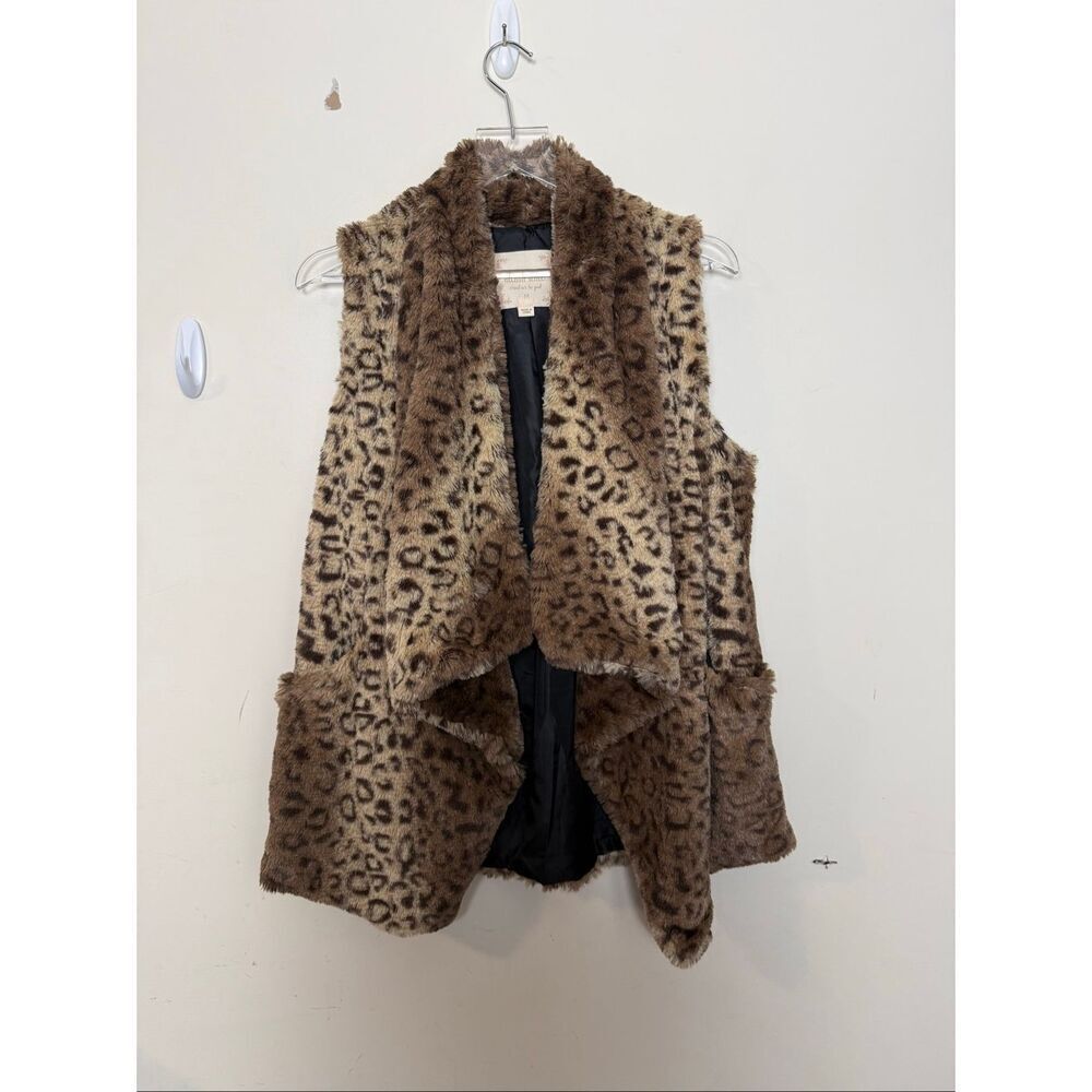 Altar’d State Brown Tan Leopard Faux Fur Vest Cozy Boho Western Layering Piece W - Picture 1 of 4